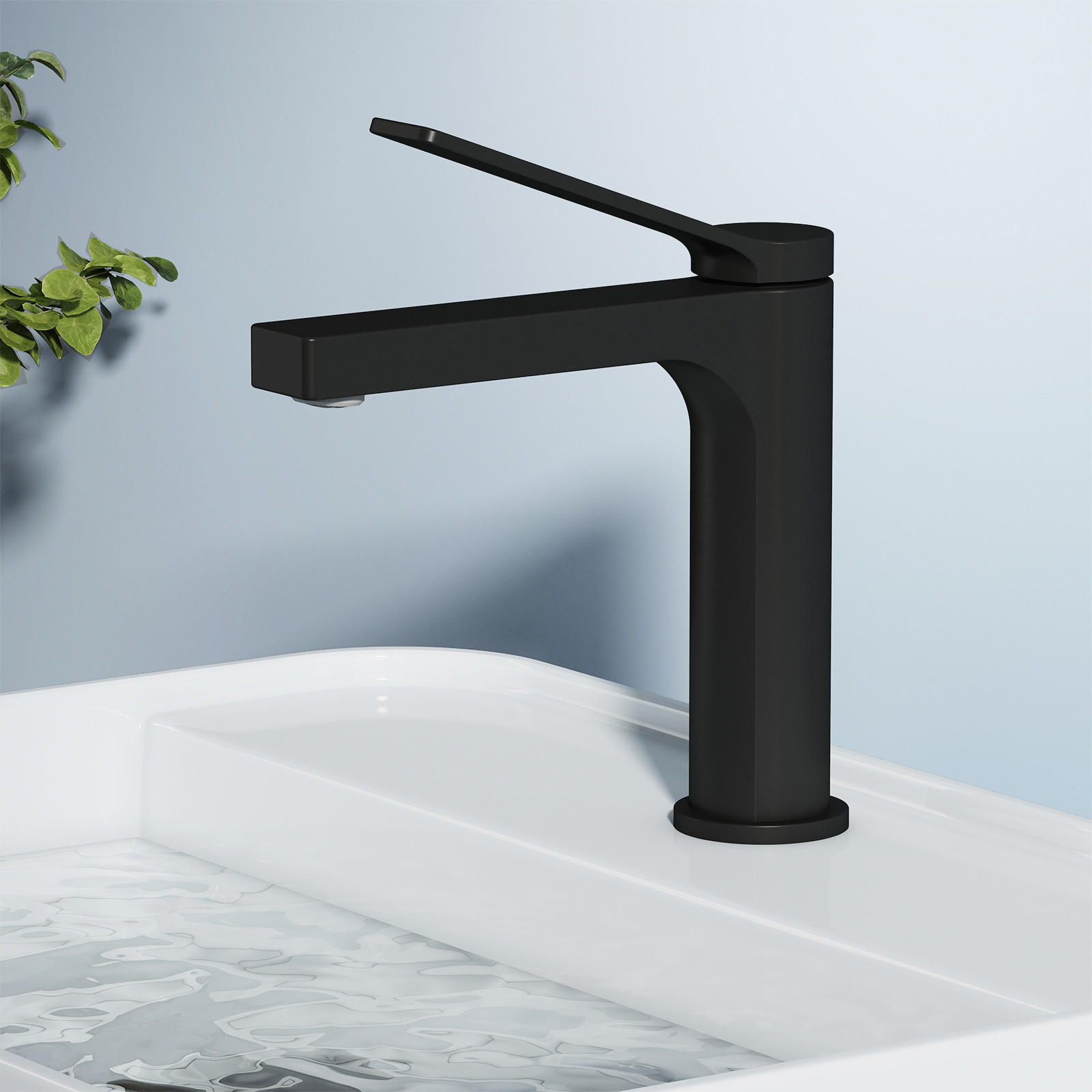 WASCHTISCHARMATUR Schwarz matt mit zertifiziertem Filterelement - Schwarz, Metall (17.3/4.6/19.5cm) - EMKE