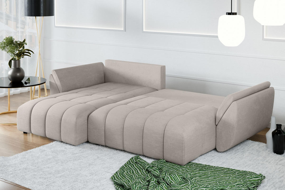 ECKSOFA L Form Verciani Beige 266/190/91 cm mit Schlaffunktion - Beige/Schwarz, Kunststoff/Textil (266/190cm) - AX Living