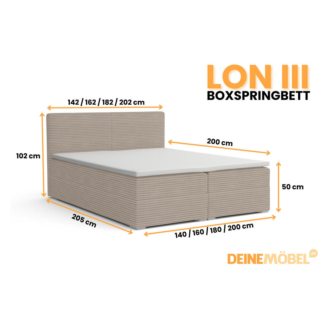 Thumbnail - Deine Möbel 24 Boxbett, Beige, Holz, Holzwerkstoff, Textil, H3, 140x200 cm, Schlafzimmer, Betten, Boxspringbetten