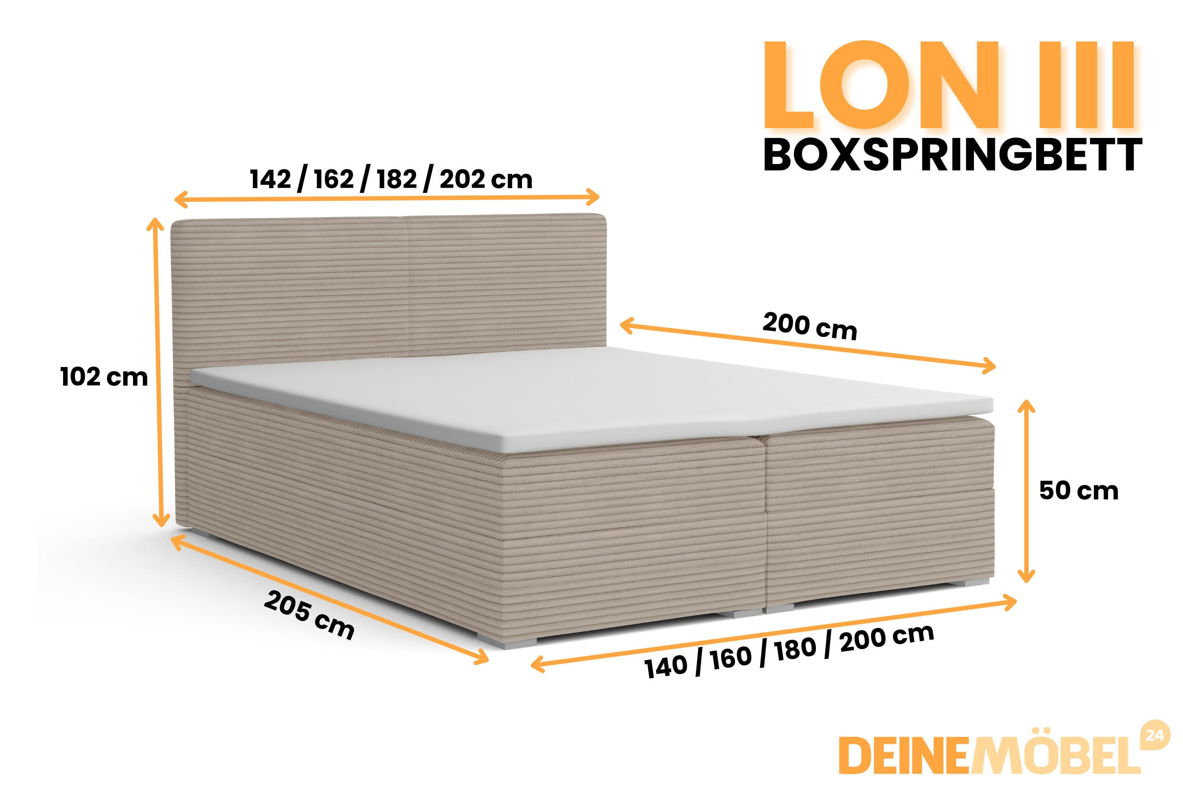 Thumbnail - Deine Möbel 24 Boxbett, Beige, Holz, Holzwerkstoff, Textil, H3, 180x200 cm, Schlafzimmer, Betten, Boxspringbetten