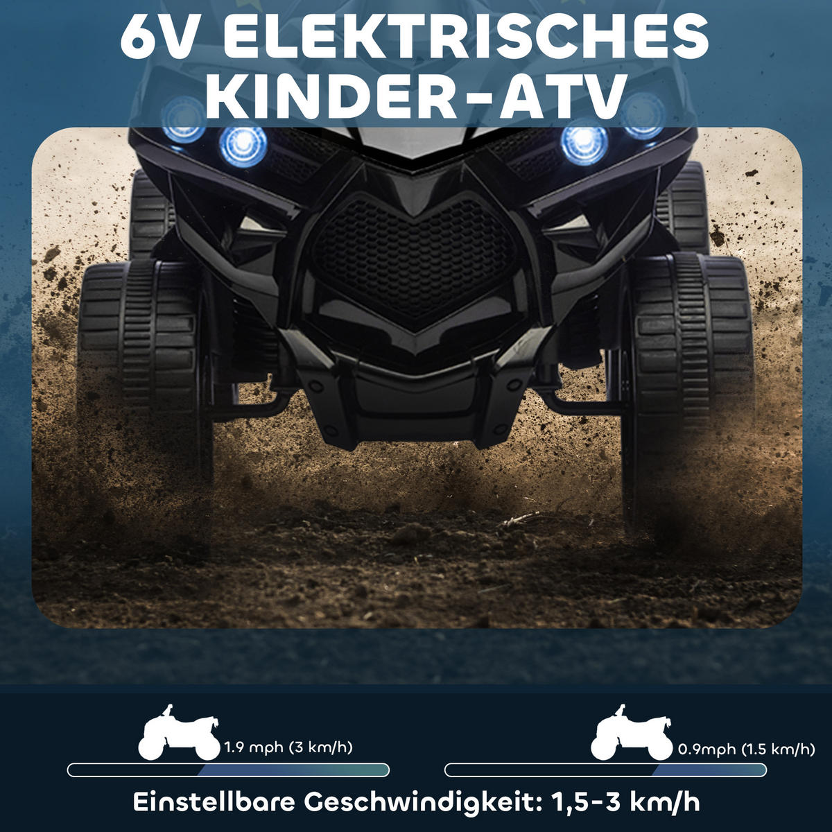 KINDER-ELEKTROQUAD 6V Kinderquad mit Vorwärts-, Rückwärtsfunktion, Musik - Schwarz, Metall (70/42/45cm) - AIYAPLAY