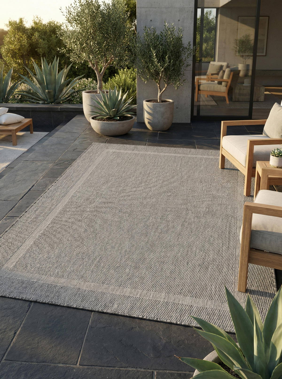 TEPPICH Outdoor Flachgewebe Uni-Design Polypropylen Balkon Grau Rechteckig 240x340 - Grau, Textil (240/340cm) - KADIMA DESIGN