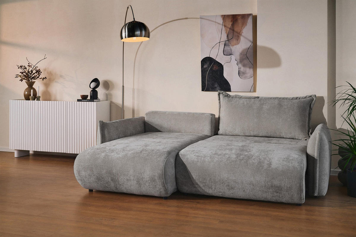 ROHOVÁ SEDAČKA Cushi, levý roh, šedá žinylka - šedá/černá, textil/plast (252/183cm) - Selsey
