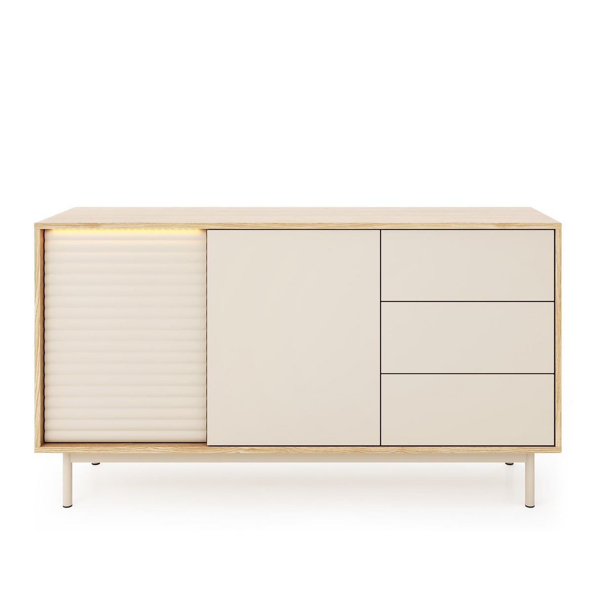 KOMMODE Latilo Kaschmir, zweitürige Kombikommode mit LED - Kaschmir/Braun, Holzwerkstoff (140/77/40cm) - Bettso