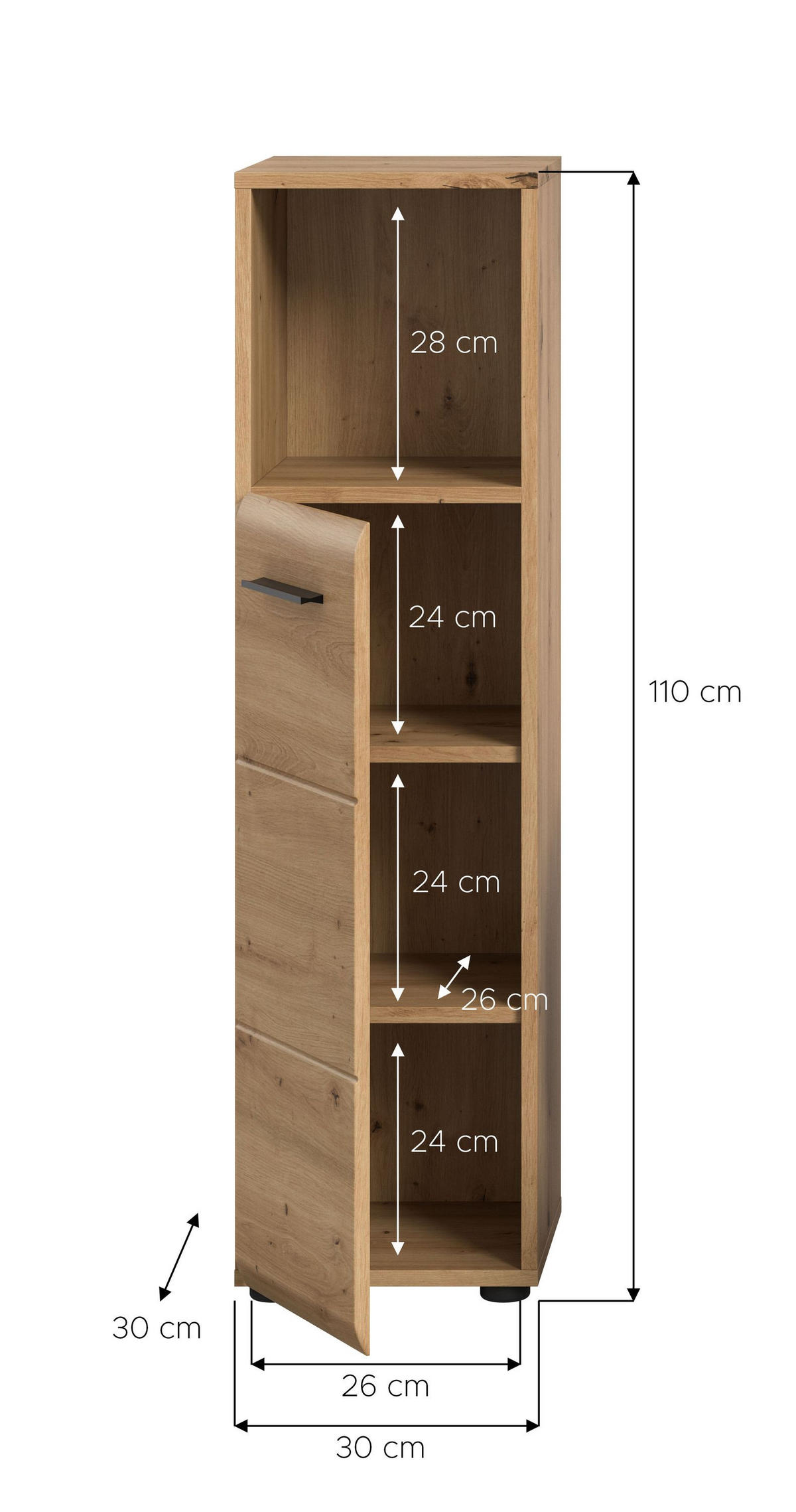STANDSCHRANK hoch ICE (B/H/T: ca. 30/110/30 cm) in Artisan Oak Nachbildung/Artisan Oak Nachbildung - Eiche Artisan, Holz (30/110/30cm)