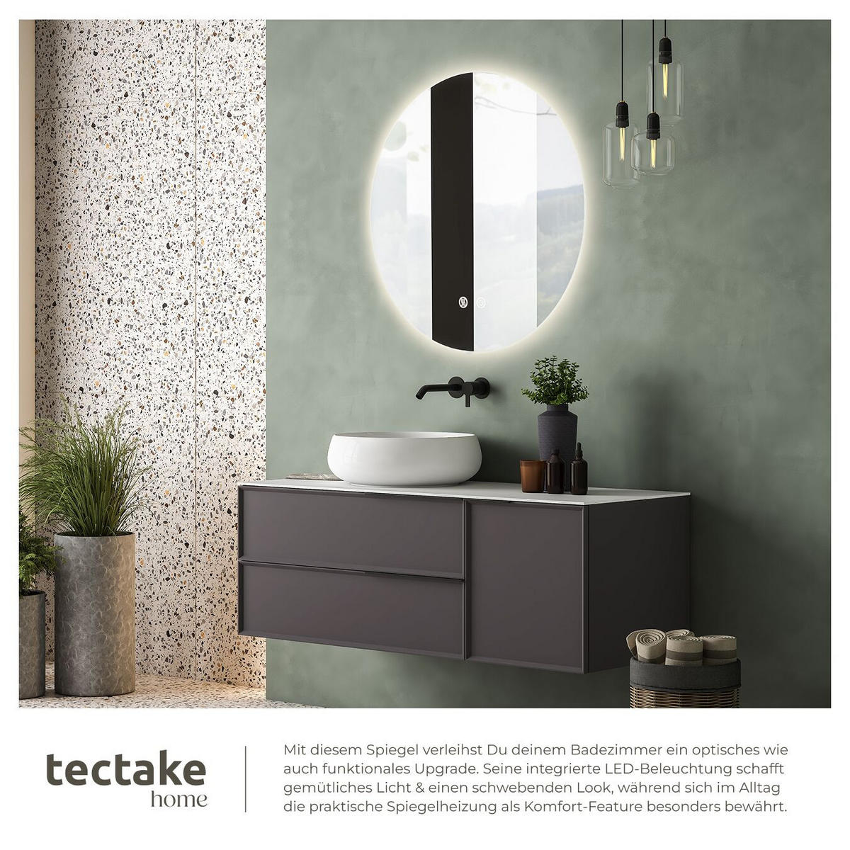 LED-BADEZIMMERSPIEGEL rund Aurora,inklusive Spiegelheizung,weiß - Weiß, Glas (60/60/3.5cm) - tectake