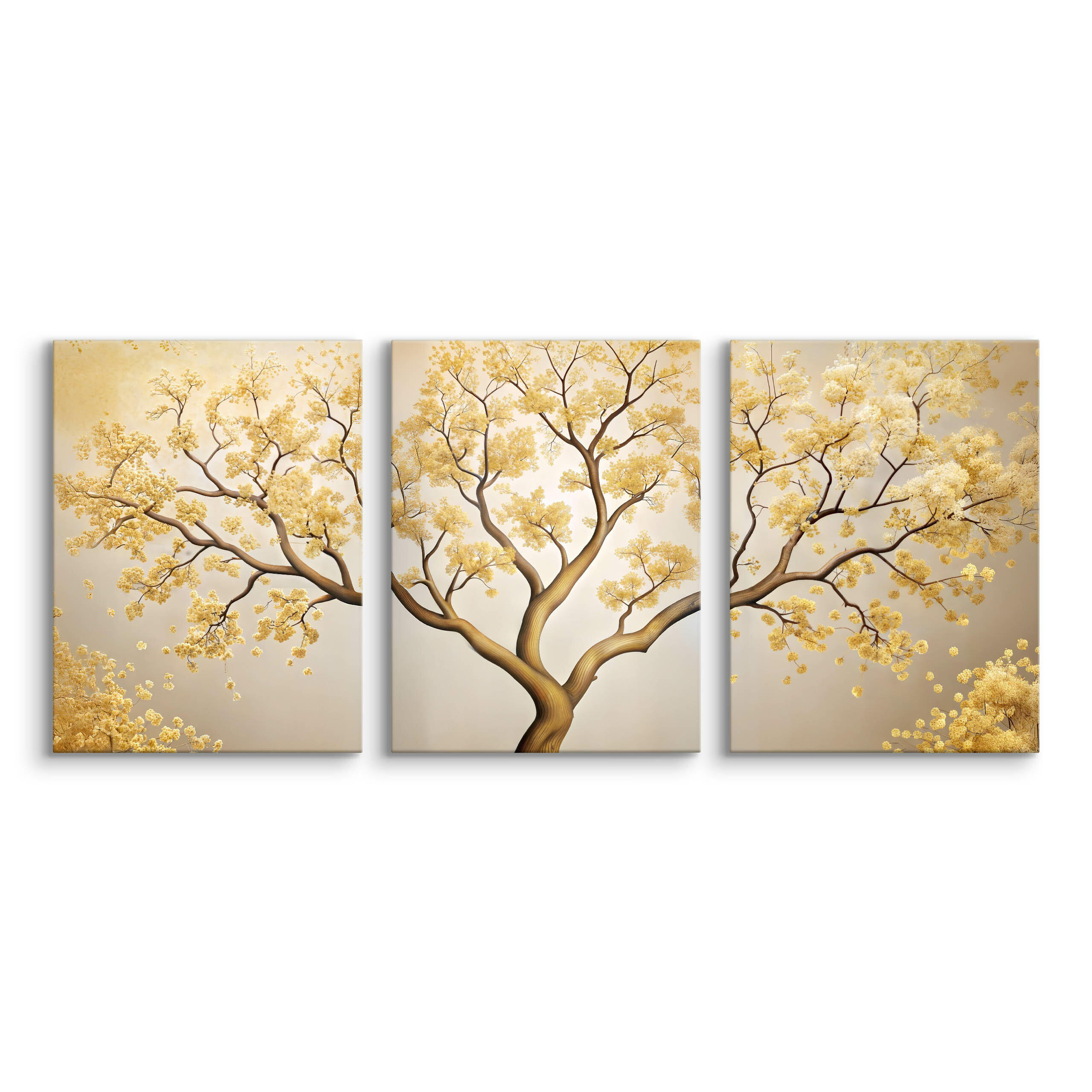 LEINWANDBILDER 3-es Set Baum Blumen - Beige/Weiß, Textil (90/40cm) - Muralo