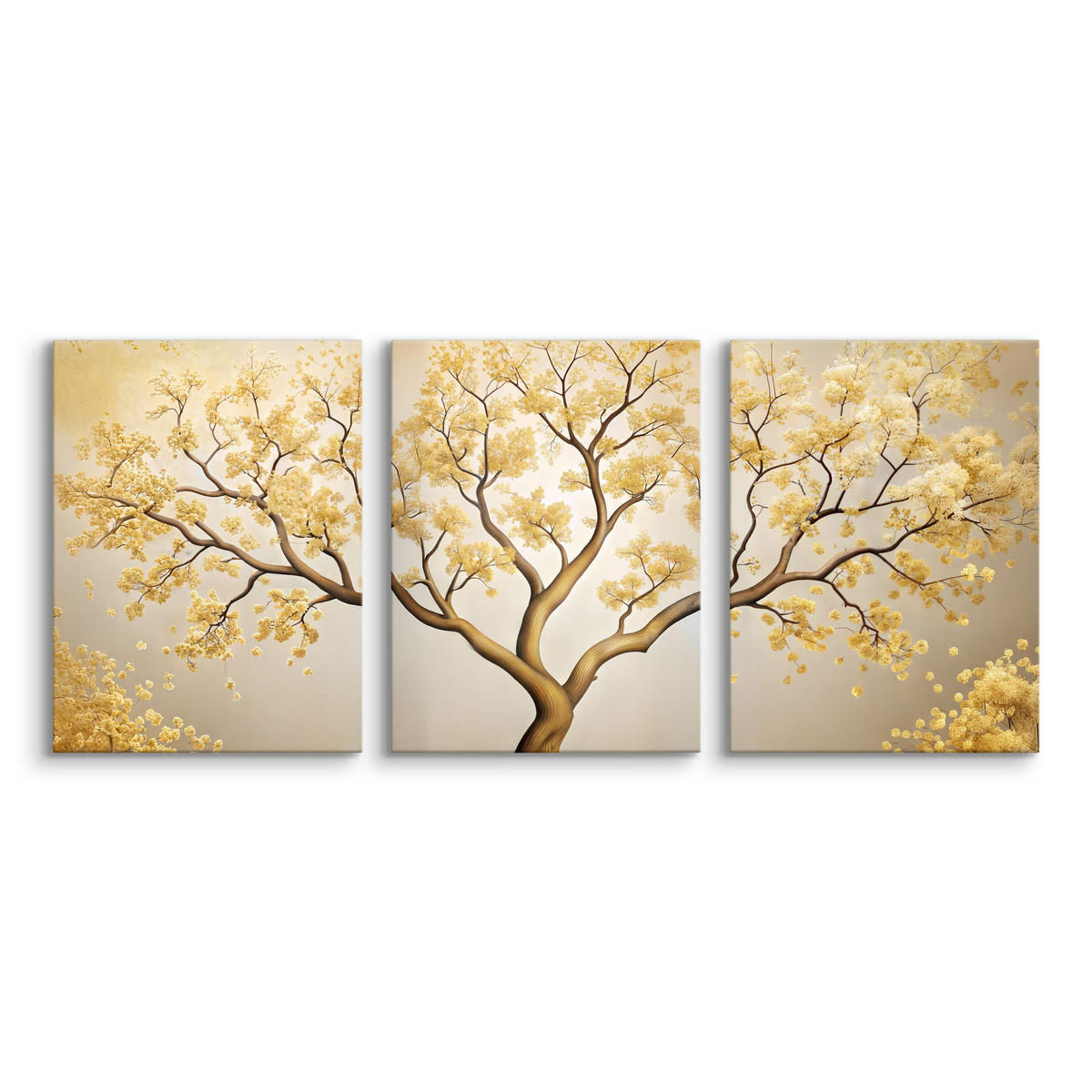 LEINWANDBILDER 3-es Set Baum Blumen - Beige/Weiß, Textil (90/40cm) - Muralo