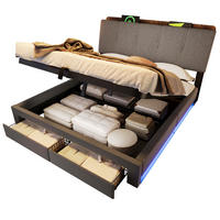 POLSTERBETT 140/200 cm mit LED, USB-C, Bettkasten und Schubladen, Leinen, Grau - Grau, Textil (140/200cm) - Redom