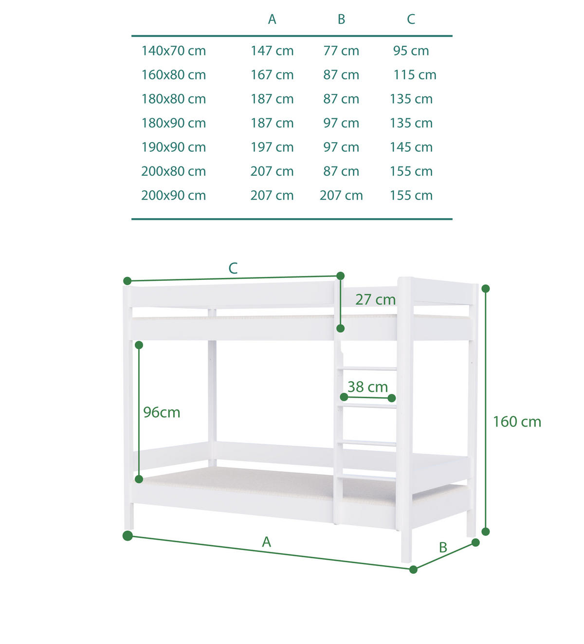 ETAGENBETT Diego 200x80 weiß mit Schubladen - Weiß, Holzwerkstoff (80/200cm)