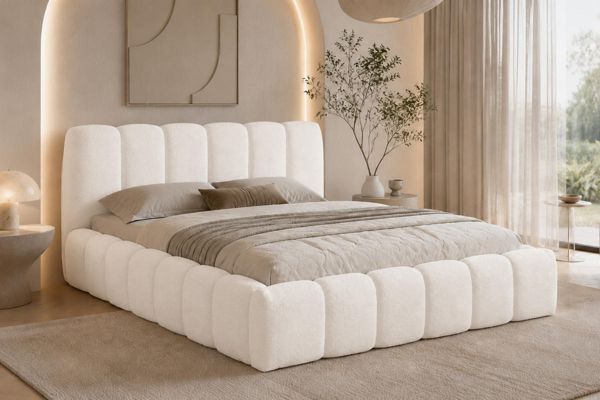 POLSTERBETT Mit Bettkasten, Chenille-Stoff Catch Me, Creme, 140x200 cm, MICANDI - Creme, Holz (140/200cm) - Kaiser Möbel