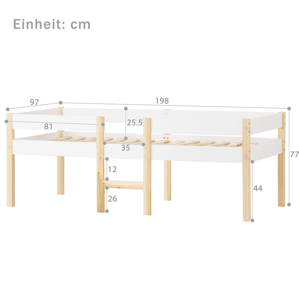 KINDERBETT 90/190 cm aus Kiefernholz mit Rausfallschutz und Stauraum - Weiß, Holz (90/200cm) - OKWISH