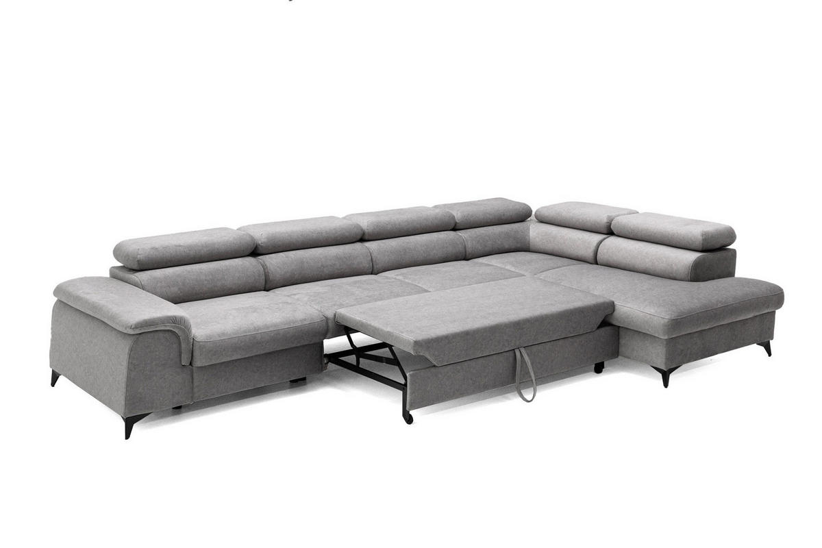ECKSOFA PLAZA MAXI Rechts mit Schlaffunktion 127x195 Velours Grau - Schwarz/Grau, Holz/Textil (203/350cm) - Muffo