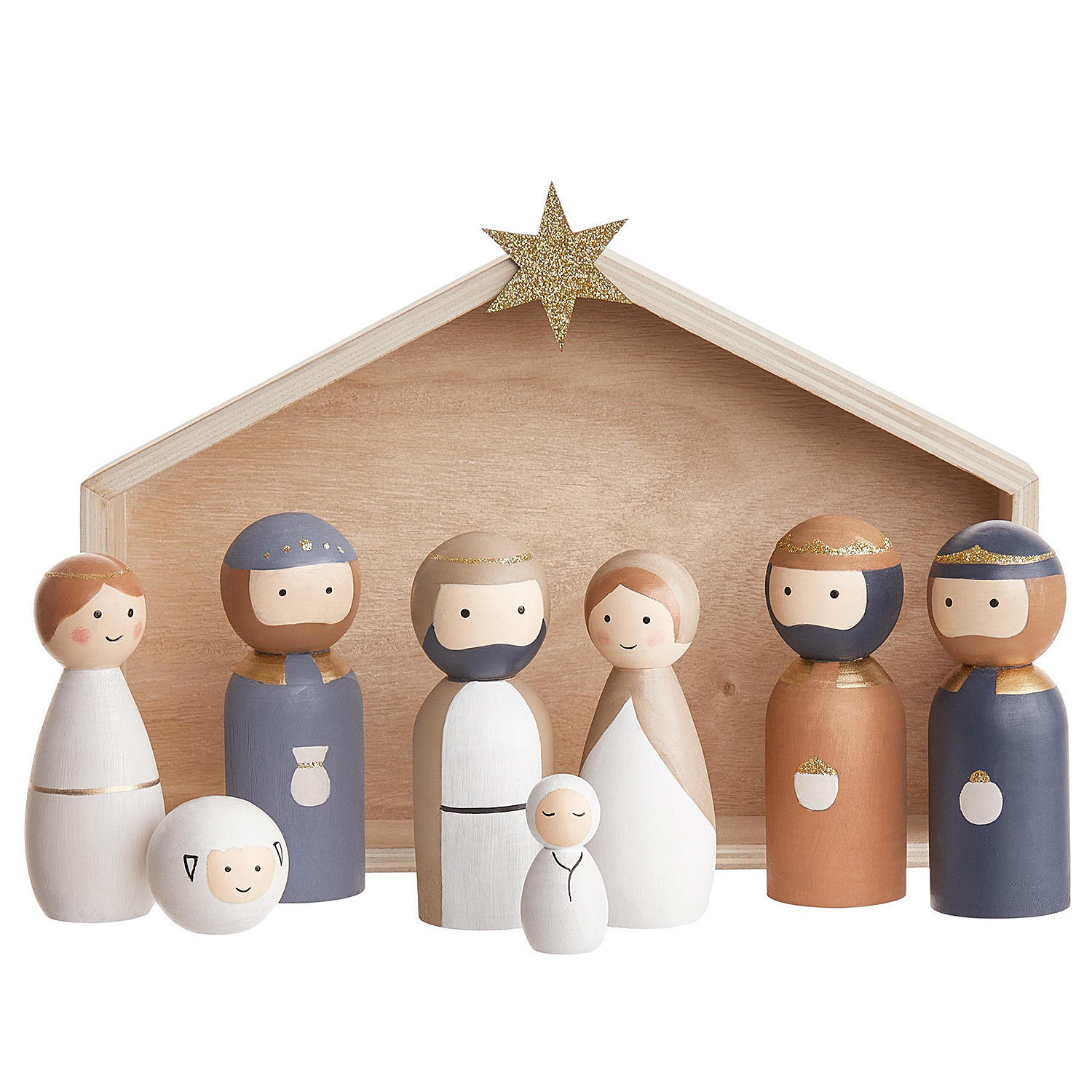 DEKO-KRIPPEN (9-teilig) X-Mas - Beige, Holz (22cm) - Butlers