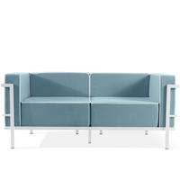 GARTENSOFA TRIGLO 2-Personen, Stahlrahmen, Modern, Weiß - Blau/Weiß, Textil/Metall (164/70/69cm) - KONSIMO®