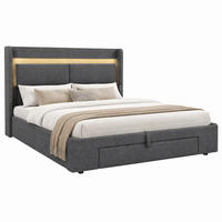 BETT mit Stauraum, LED & USB 180x200 cm Leinen Grau - Grau, Metall (180/200cm) - Meubliv