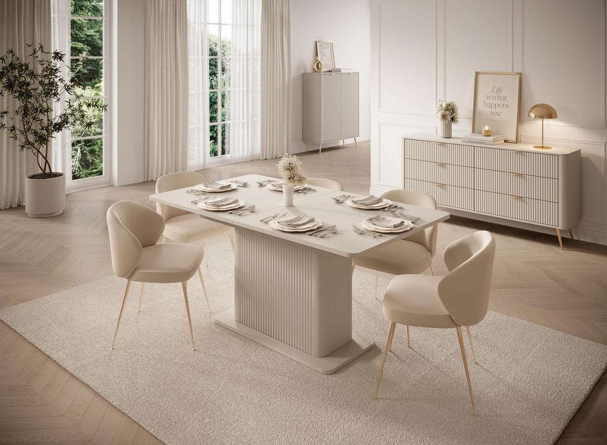 ESSTISCH Flore Beige ausziehbar 160-200 cm - Riffel-Optik - Beige, Holz/Holzwerkstoff (90/200/75cm) - Ravio