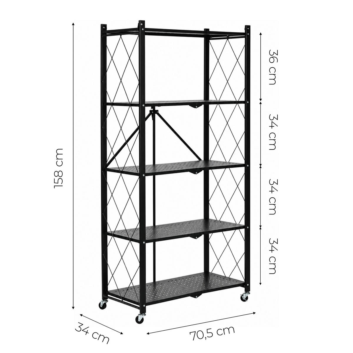 KLAPPREGAL Schwarz 5 Böden 159 cm - Schwarz, Metall (70.5/159/34cm) - Mat-Haus