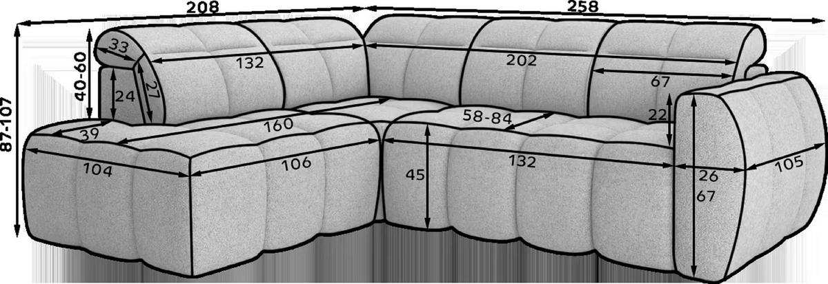 ECKSOFA mit elektrischem Sitzvorschub, Bettkasten und verstellbare Kopflehnen - Grau, Naturmaterialien/Textil (258/208cm) - Eltap