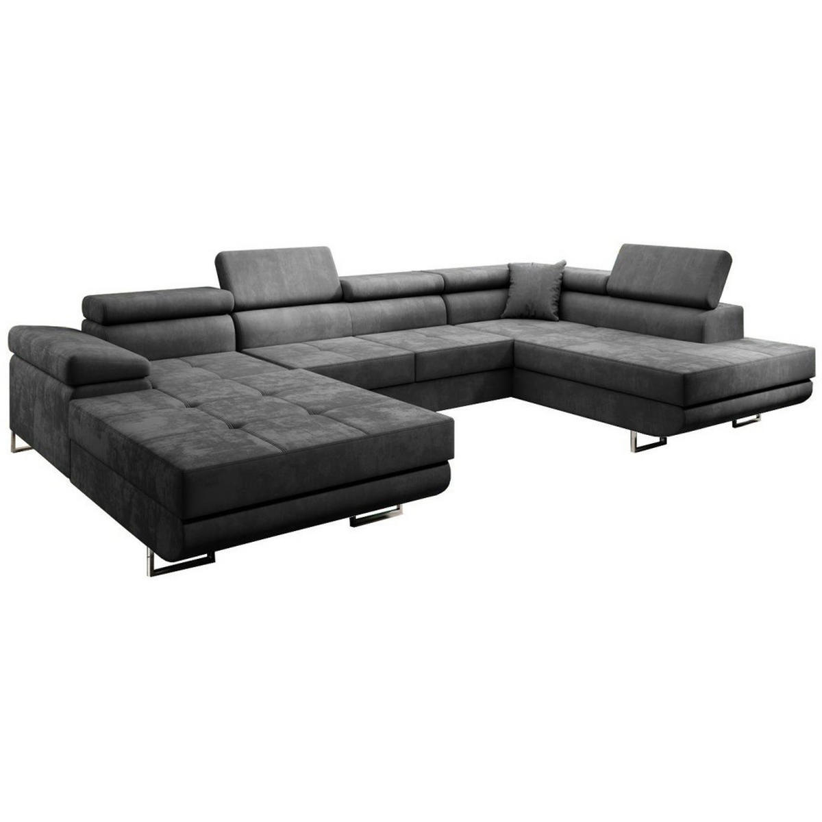 WOHNLANDSCHAFT Vild mit verstellbaren Kopfstützen, Grau, rechts - Chromfarben/Grau, Textil (350/90/205cm) - Beautysofa