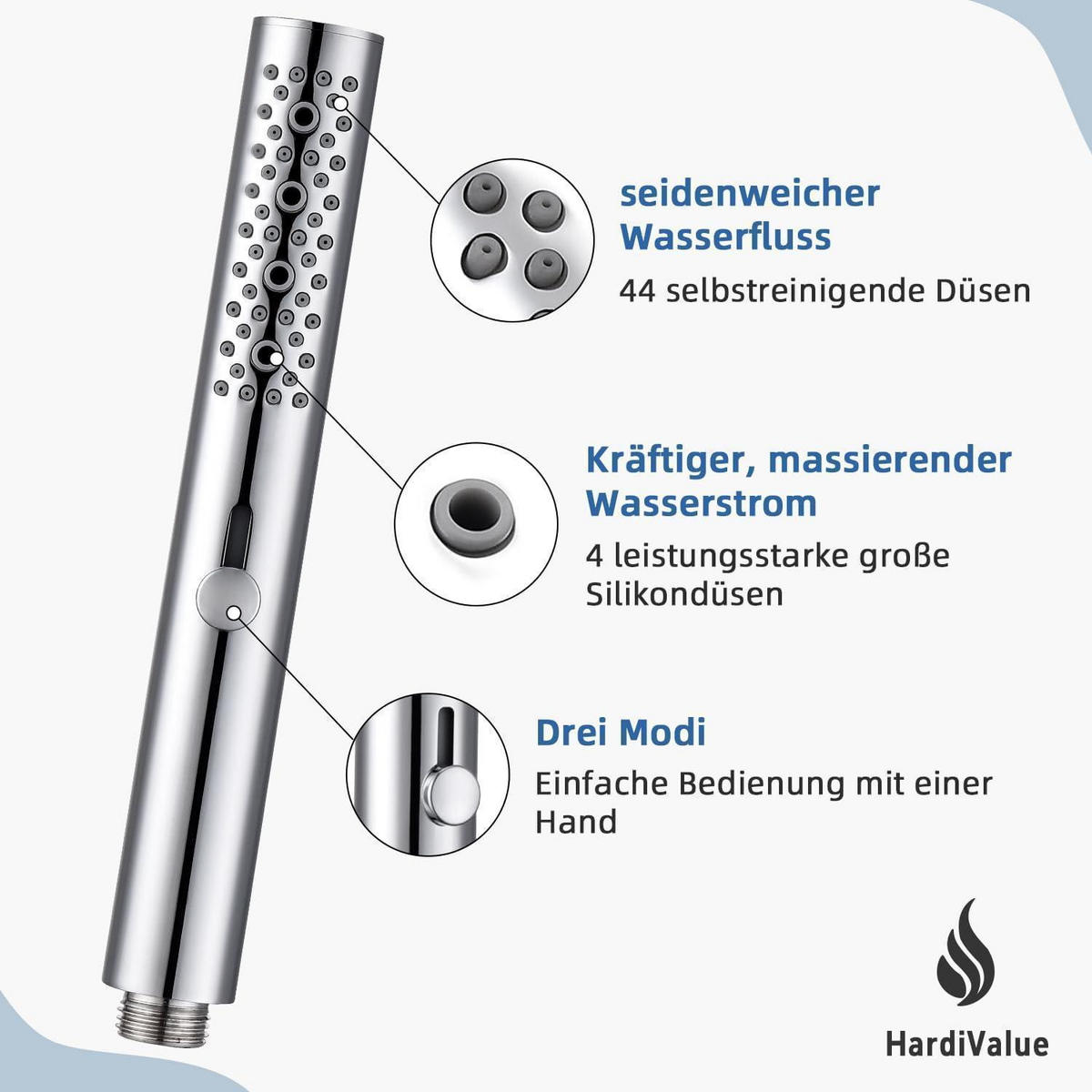 HANDBRAUSE 3-Funktionen Chrom Rundmassage Wassersparend - Silberfarben, Metall (1.2/12.7/8.9cm)