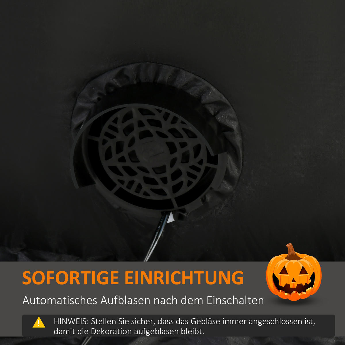 HALLOWEEN AUFBLASBARER KÜRBIS, Schwarz und grün, Polyester - Schwarz, Kunststoff (96/270/100cm) - HOMCOM