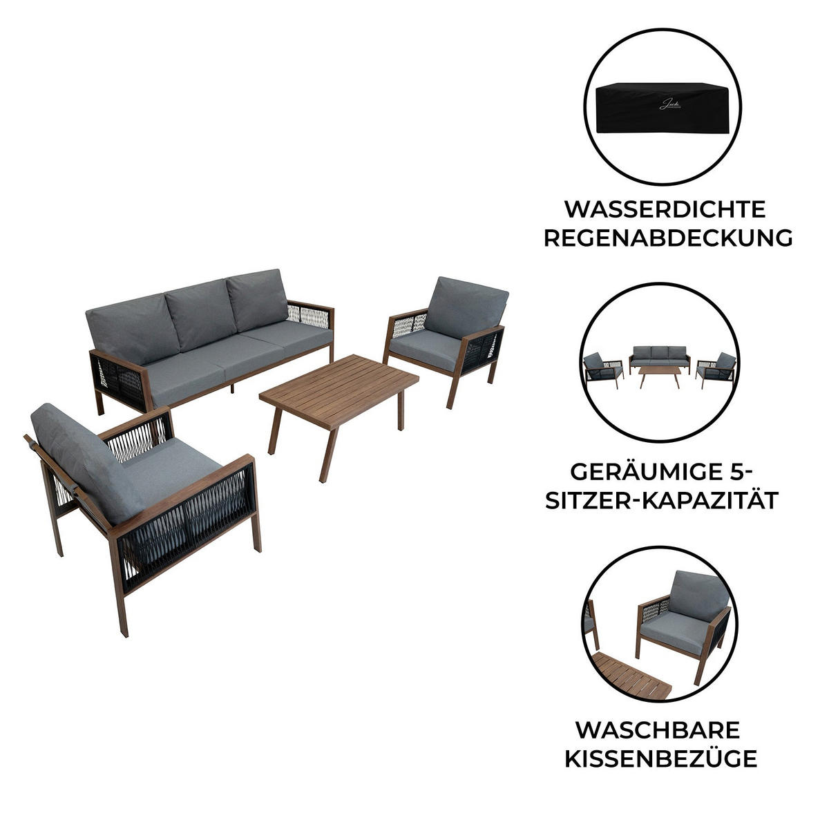 SOFAGARNITUR 4-teilige Aluminium Holz - Braun, Metall