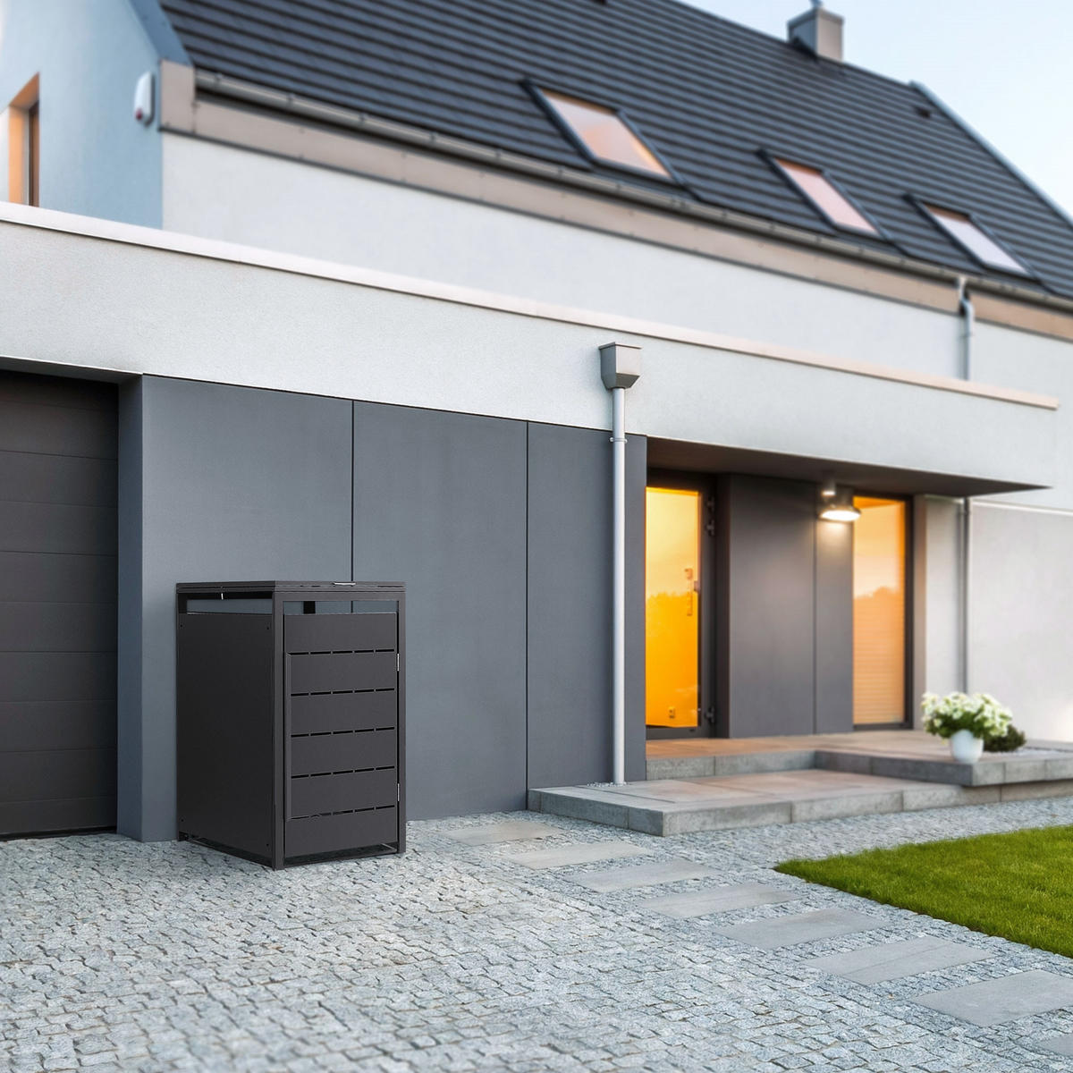 MÜLLTONNENBOX 1er 240L 68x80x120 cm Anthrazit aus Stahl wetterfest - Anthrazit, Metall (80/120/68cm) - ML-DESIGN