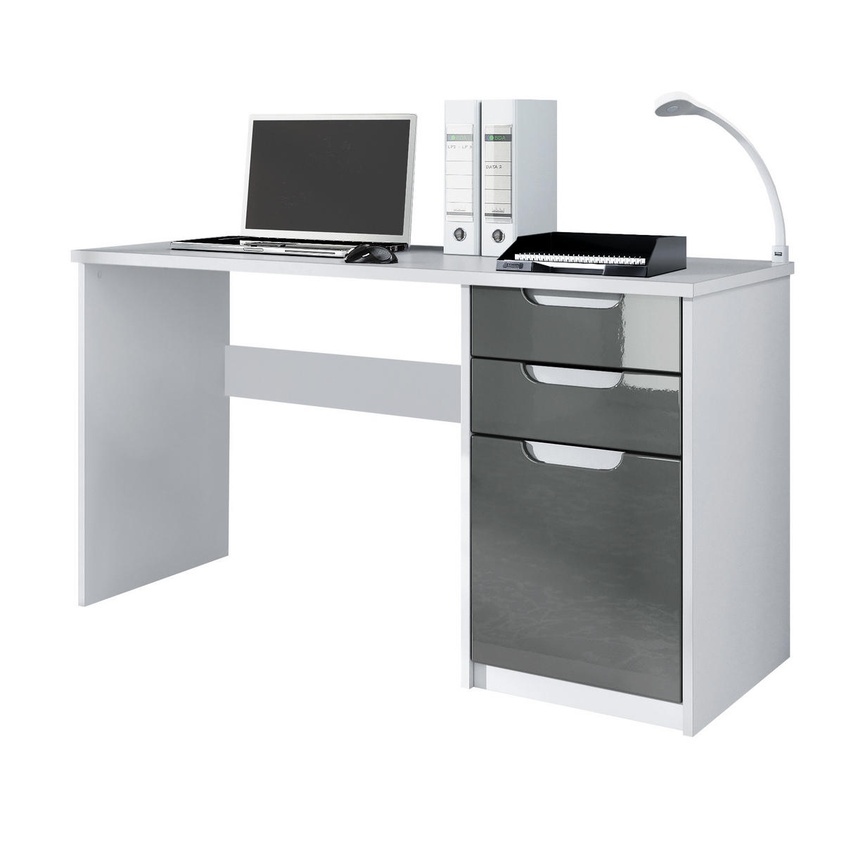 SCHREIBTISCH Logan Fronten in Grau Hochglanz - Grau, Holzwerkstoff (60/129/76cm) - Vladon