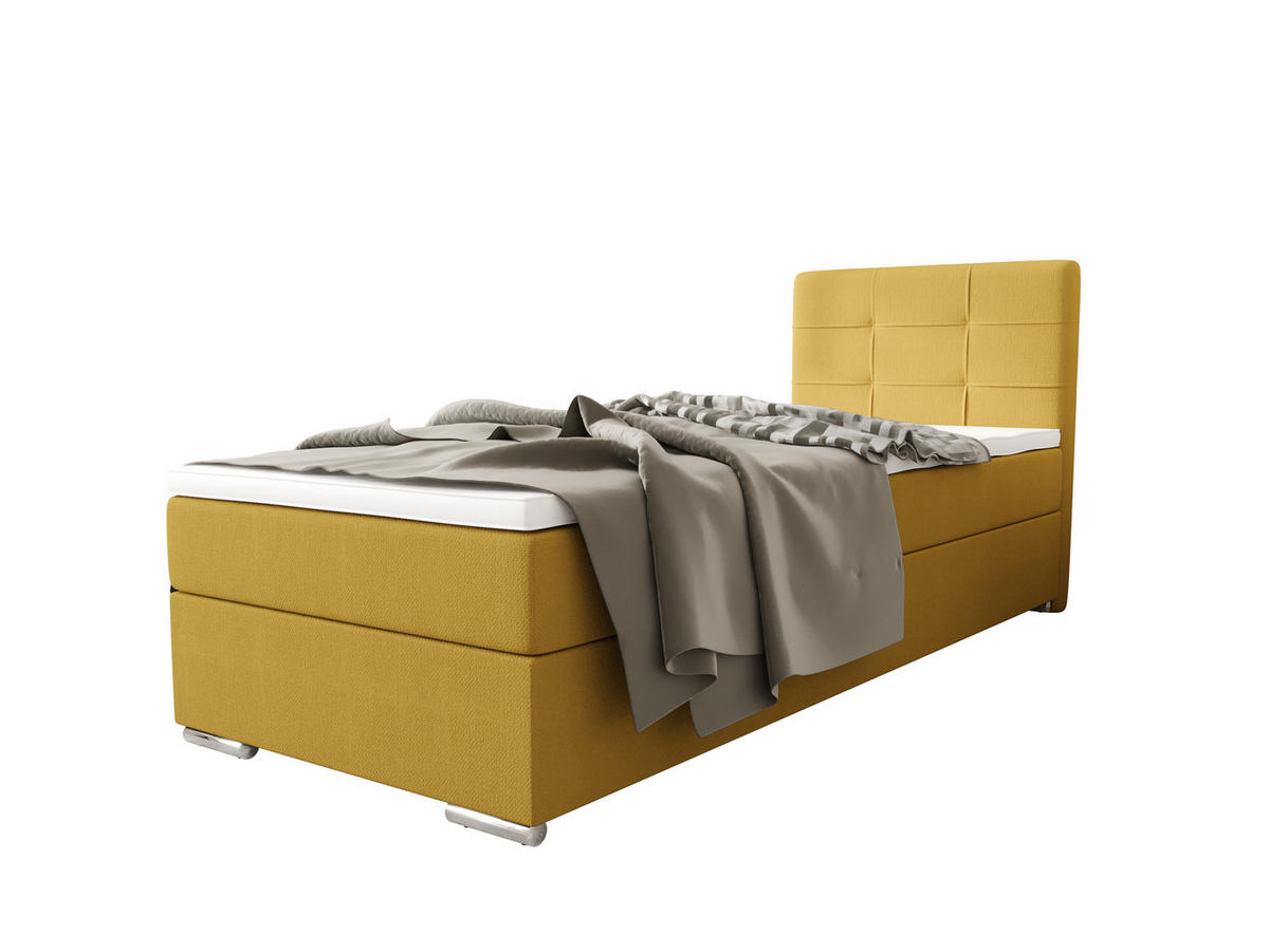 BOXBETT ZILANO 1 mit Matratze H3 und Topper 90x200 Cosmic 120 - Gelb, Holz/Textil (90/200cm) - Bedante