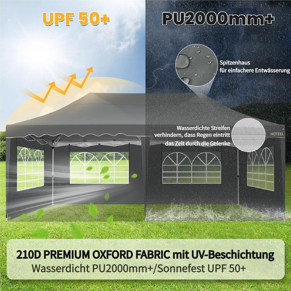 FALTPAVILLON 3x6m Grau Wasserdicht UV Schutz 50+ mit 6 Seitenwänden - Grau, Textil (300/320/600cm)