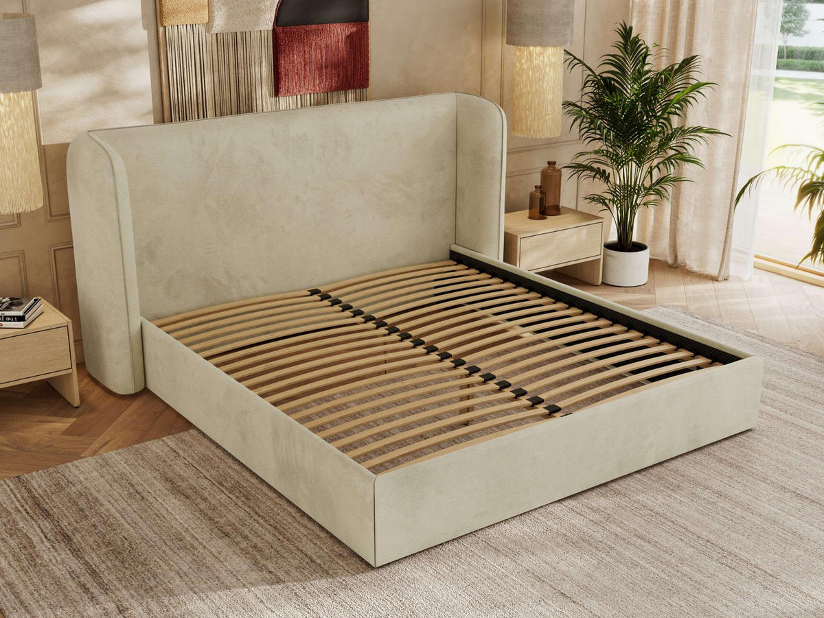 POLSTERBETT EMORA CLASSIC 160/200 - Beige Velvet - Multipocket-Matratze - Beige, Textil (160/200cm) - MKS