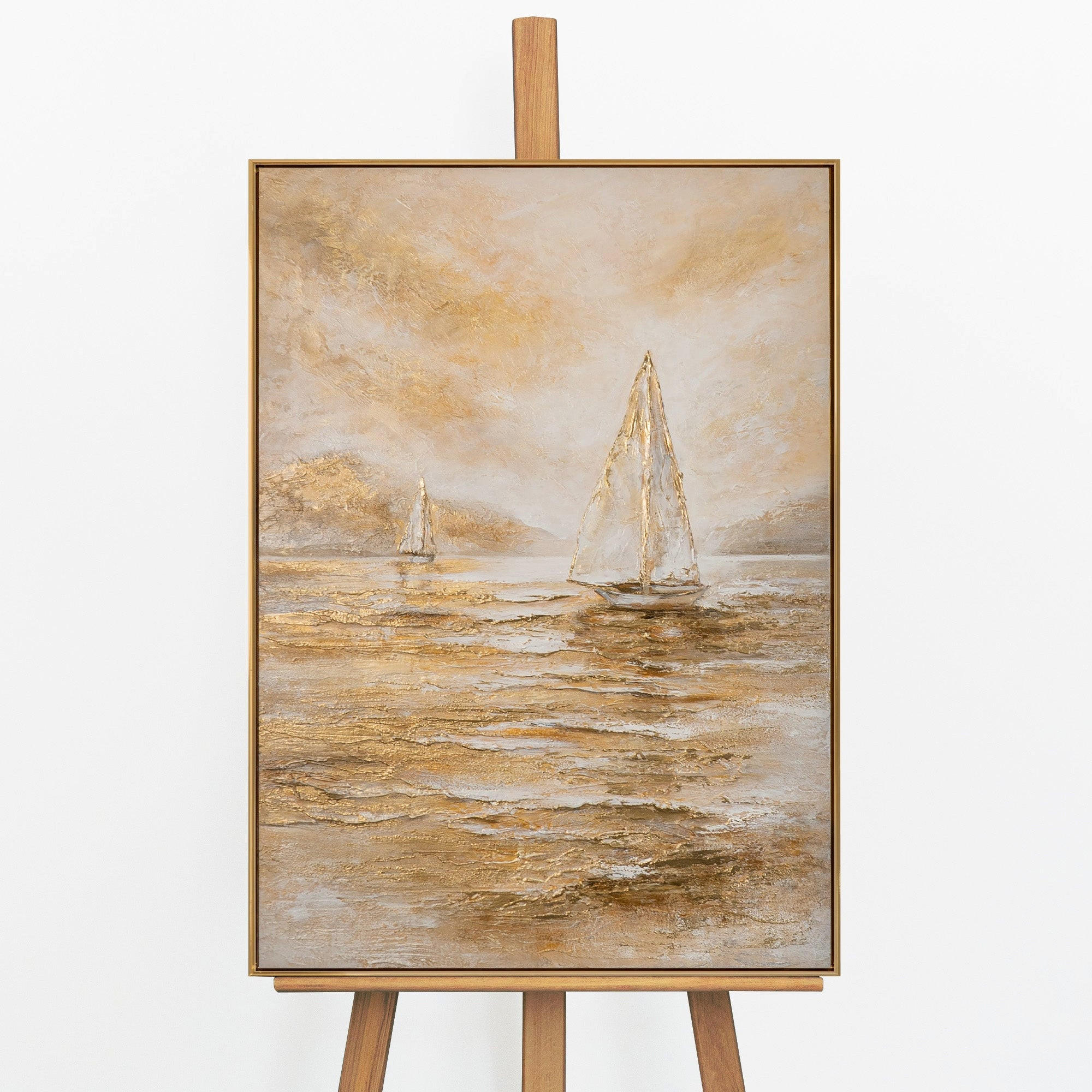 GEMÄLDE Meersegel Schattenfugenrahmen Gold 70x50 cm - Goldfarben, Holz (70/50cm) - YS-art gallery