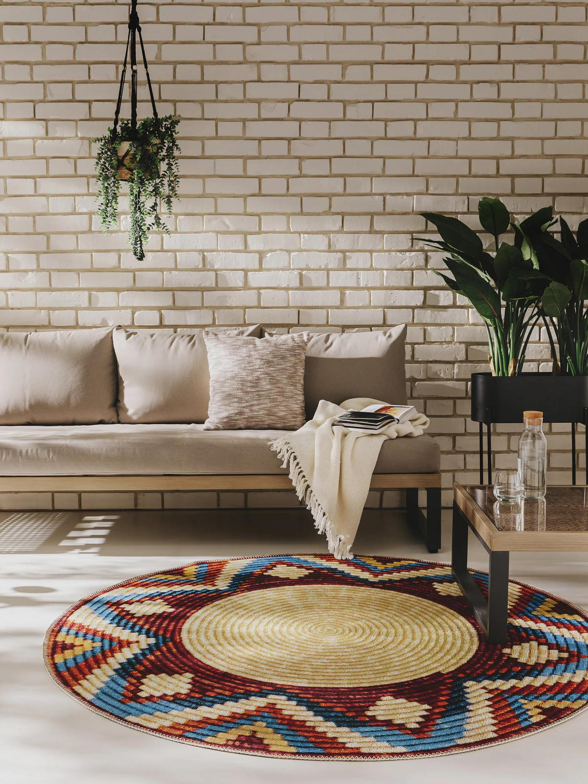 VNITŘNÍ a venkovní kulatý koberec Kenya Vícebarevné ø 160 cm - různobarevná, textil/umělá hmota (160/160cm) - benuta Nest