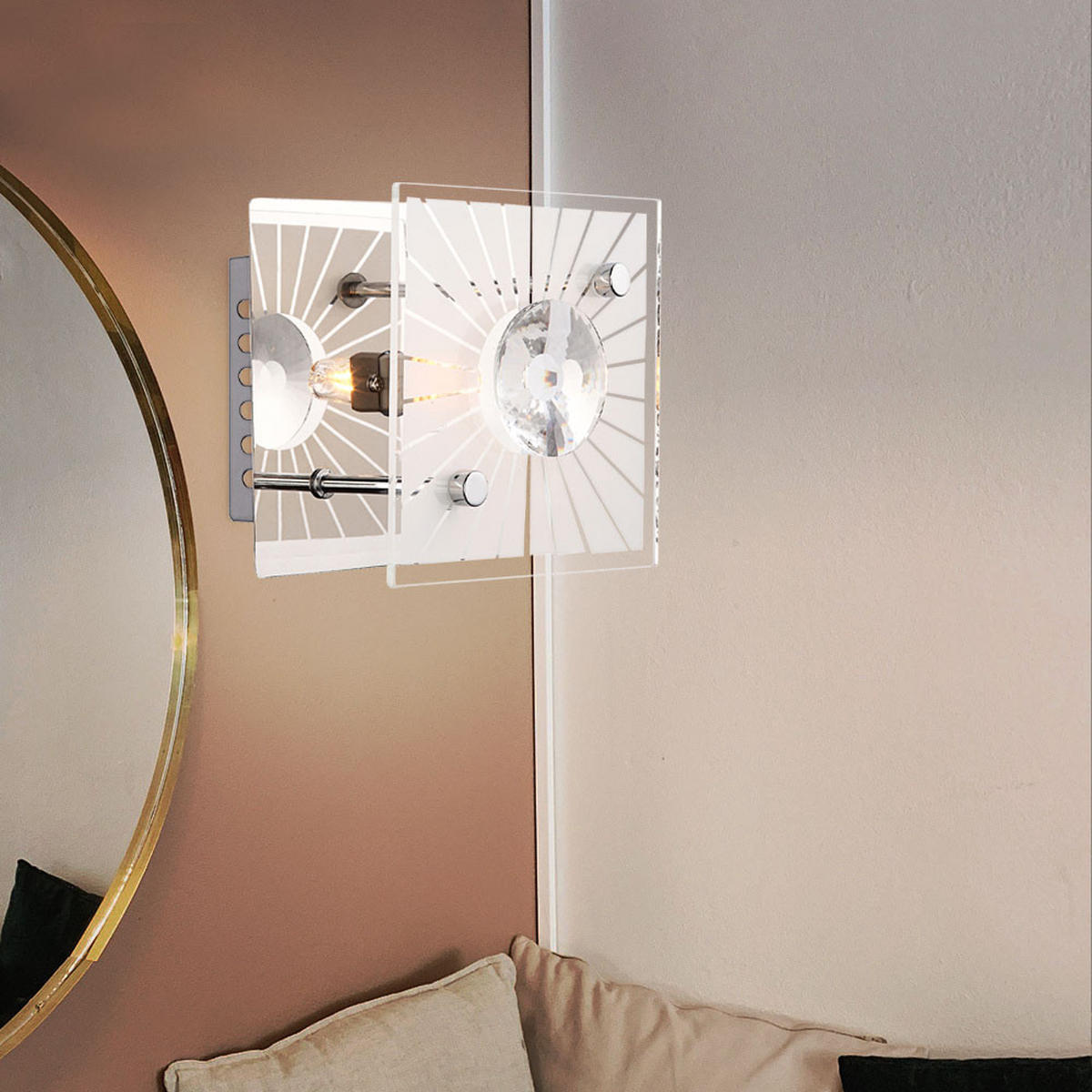 LED WANDLEUCHTE Metall Silber Kristalloptik - Silberfarben, Glas (11/10/11cm) - Globo Lighting