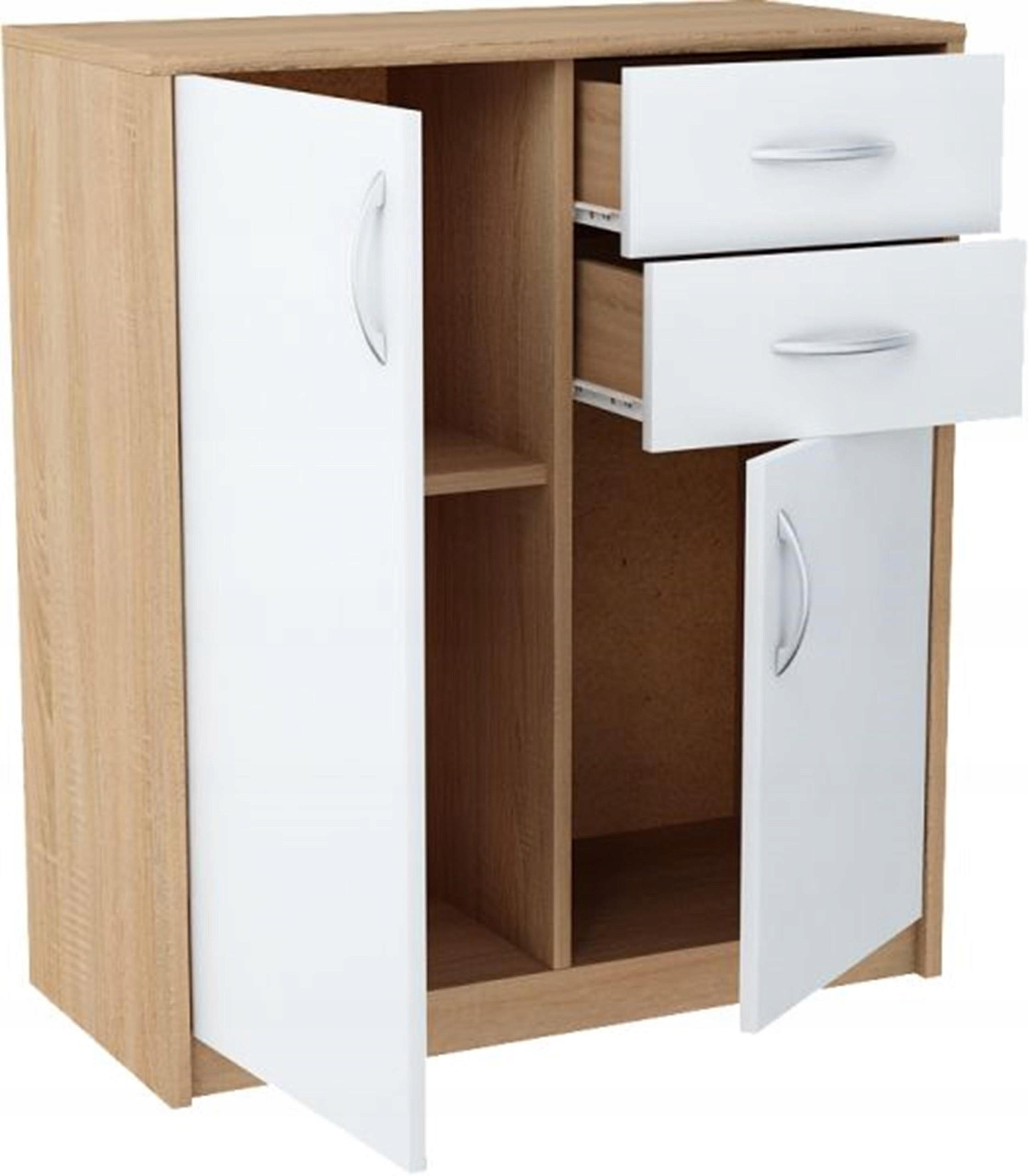 KOMMODE 2-türig Sonoma Eiche-Weiß 74/35/85 cm mit 2 Schubladen - Weiß/Sonoma Eiche, Holzwerkstoff (74/85/35cm) - Matkam Möbel