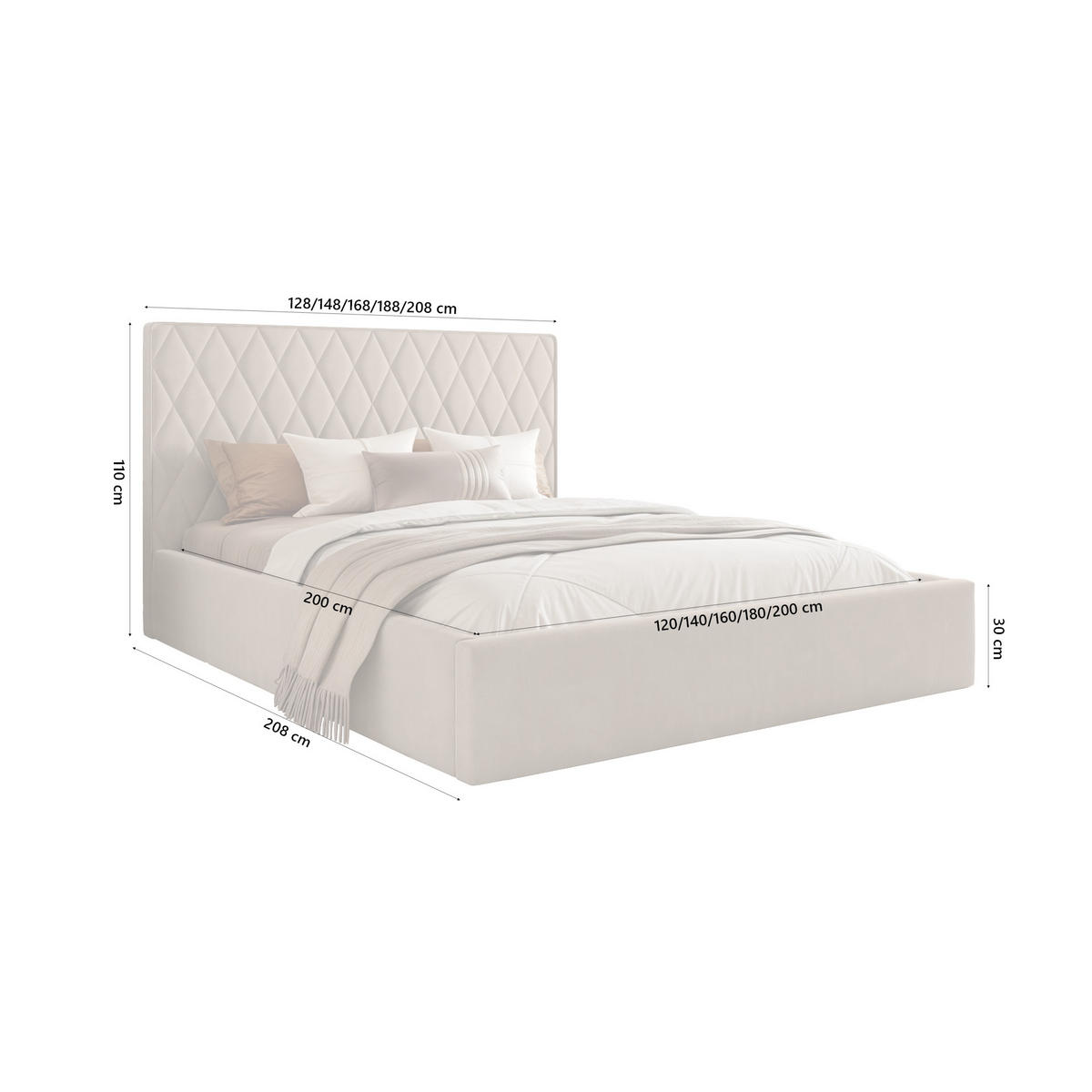 POLSTERBETT Cupo 200x200 cm, Beige - Beige, Textil (200/200cm) - Fedve