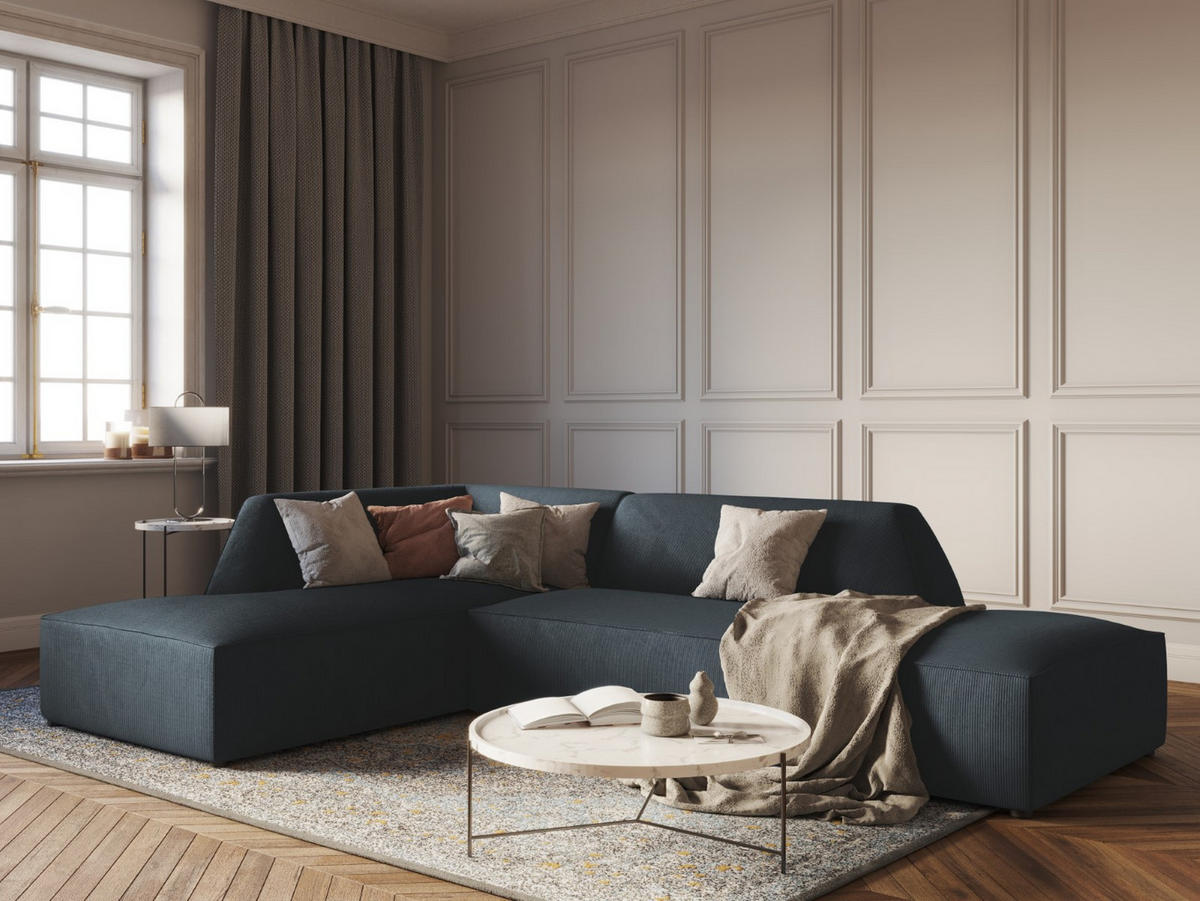ECKSOFA links Ruby aus Cord blau 4 Sitzplätze - Blau, Textil (180/273cm) - Micadoni
