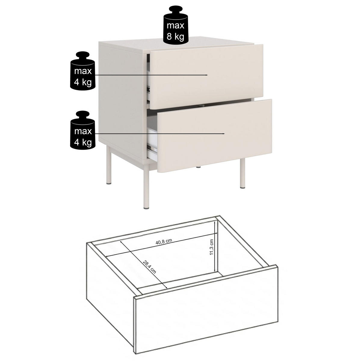 NACHTTISCH Olio 2 Schubladen Schwarz 50 cm - Schwarz, Holzwerkstoff/Metall (50/57.2/38.6cm) - Selsey