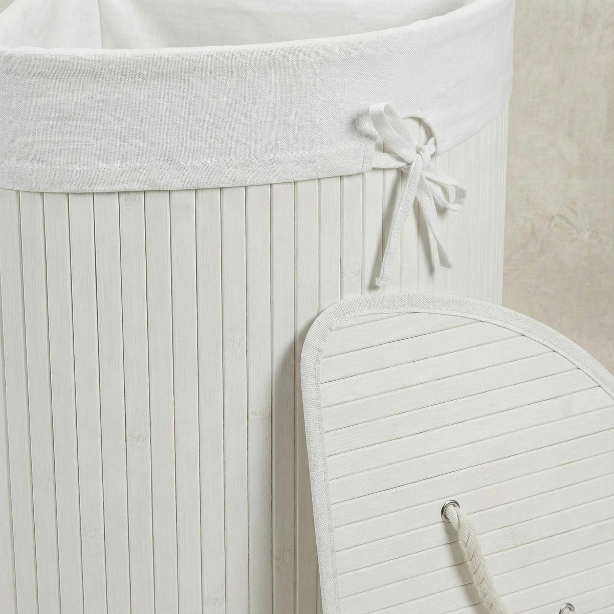 WÄSCHEKORB Arco Bambus 60 L - Weiß, Naturmaterialien (35/60/35cm) - NUXIO