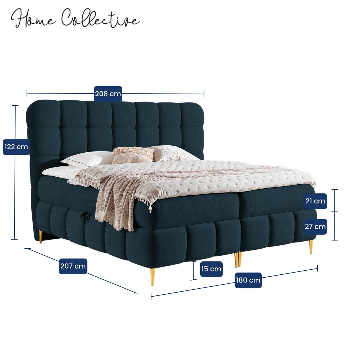 BOXBETT mit Stauraum in 180x200 cm in Dunkelblau - Dunkelblau, Textil (180/200cm) - Home Collective