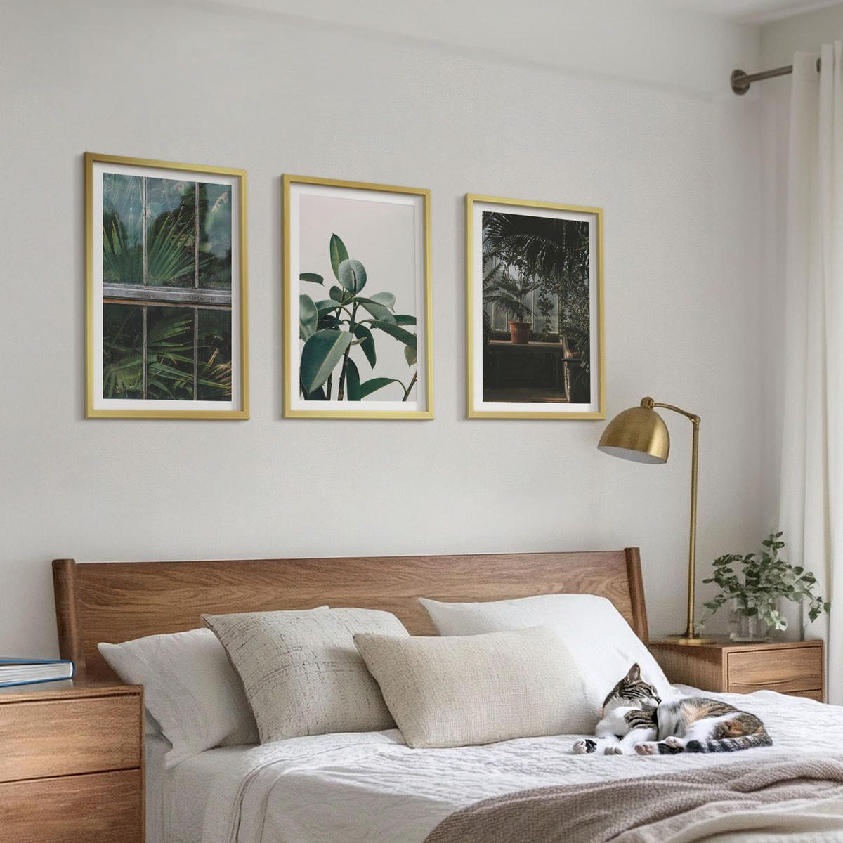 WANDBILDER 3er Set - 40x60 cm Goldrahmen - Grüne Blätter an der Fensterpflanze - Goldfarben, Kunststoff (40/60cm) - ArtPrintCave