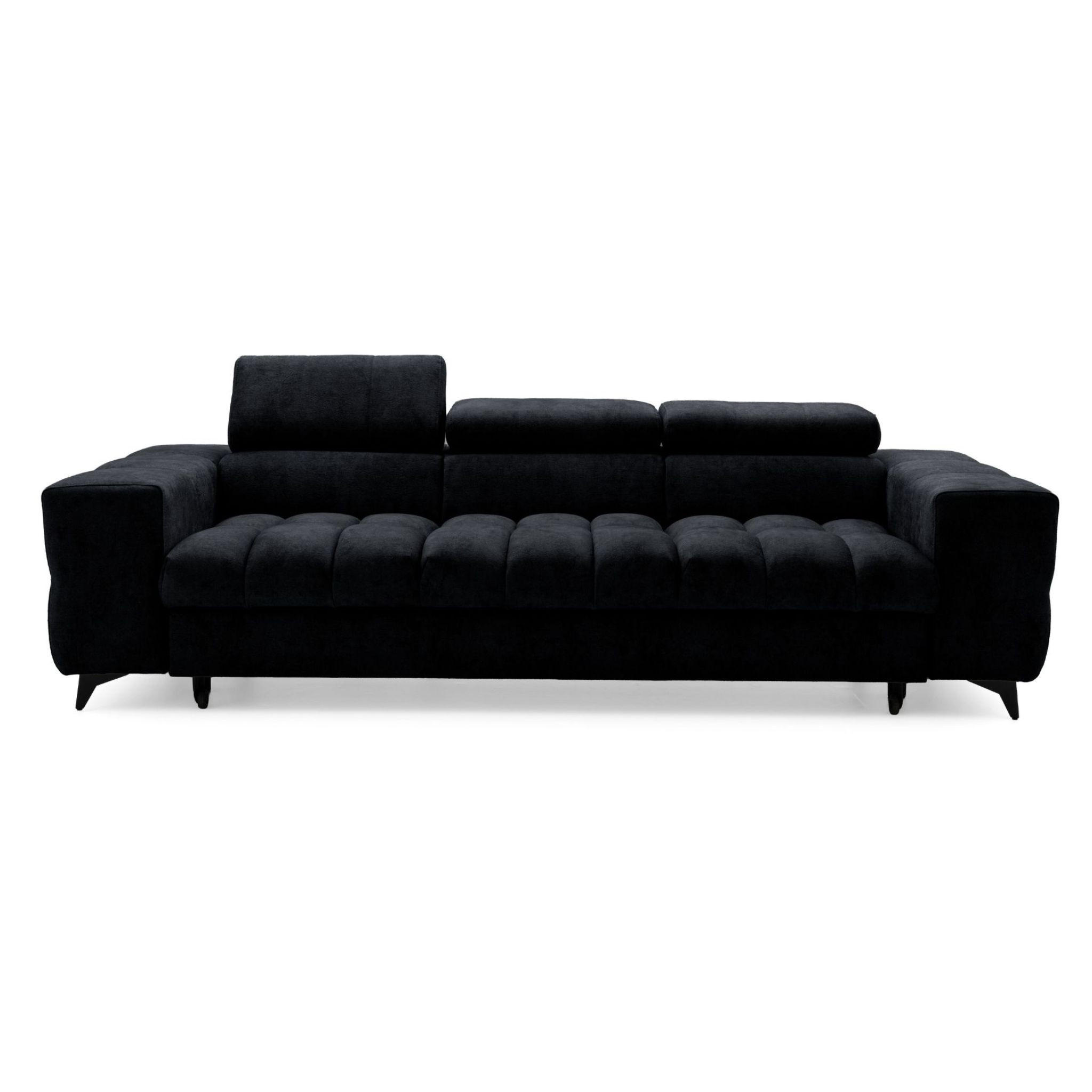 3-SITZER Sofa PUDDING mit Schlaffunktion 127x190 Velours Schwarz - Schwarz, Holz/Textil (260/90/100cm) - Muffo