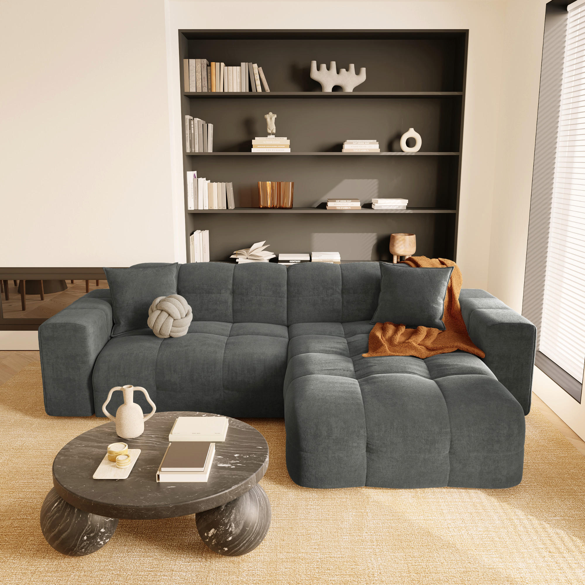 ECKSOFA RECHTS Samt Graphitgrau 230cm - Graphitfarben/Grau, Textil (230/155cm) - Sia Home