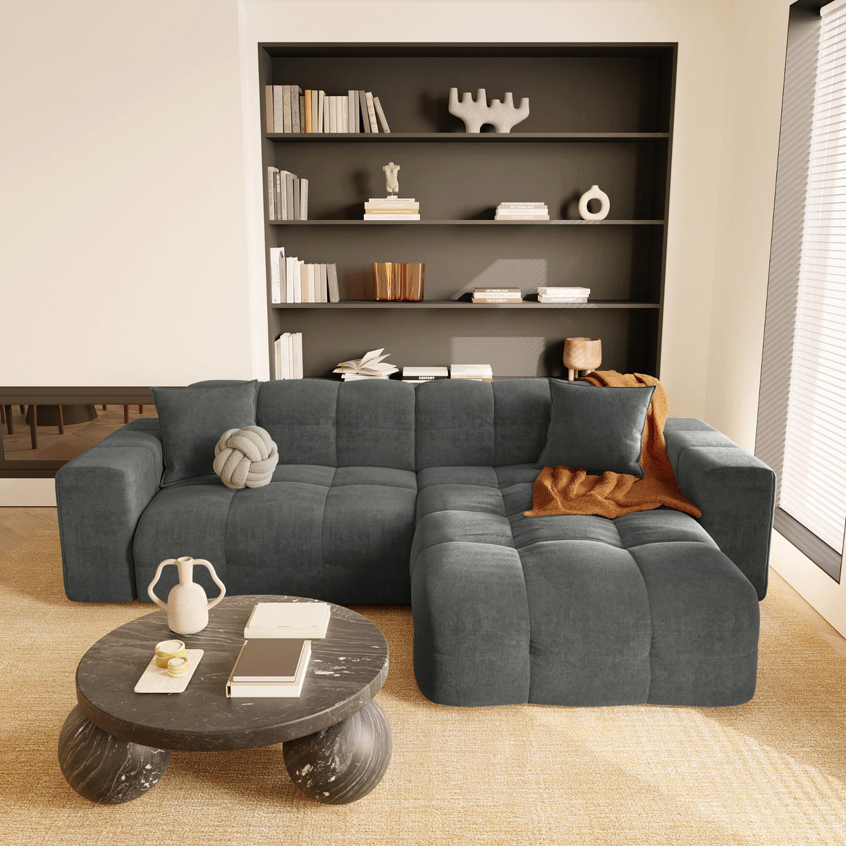 ECKSOFA RECHTS Samt Graphitgrau 230cm - Graphitfarben/Grau, Textil (230/155cm) - Sia Home