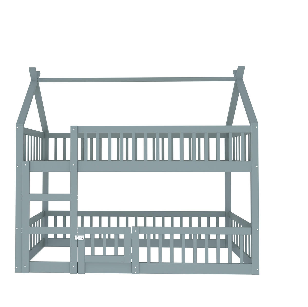 ETAGENBETT 90/200 cm mit Treppe, hoher Umrandung und Tür, Grau - Grau, Holzwerkstoff (90/200cm) - Redom