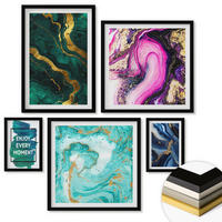 WANDBILDER 5er-Set - 50x50 cm & 20x30 cm & 40x60 cm Schwarzer Rahmen - Abstrakte Muster in Rosa, Grün und Blau - Schwarz, Kunststoff (40/60cm) - ArtPrintCave