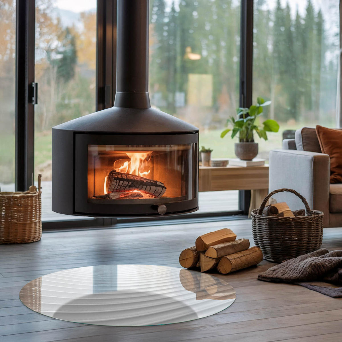 GLASPLATTE für Kamin Ø 90 cm - Weiß, Glas (90/90/0.4cm) - TULUP