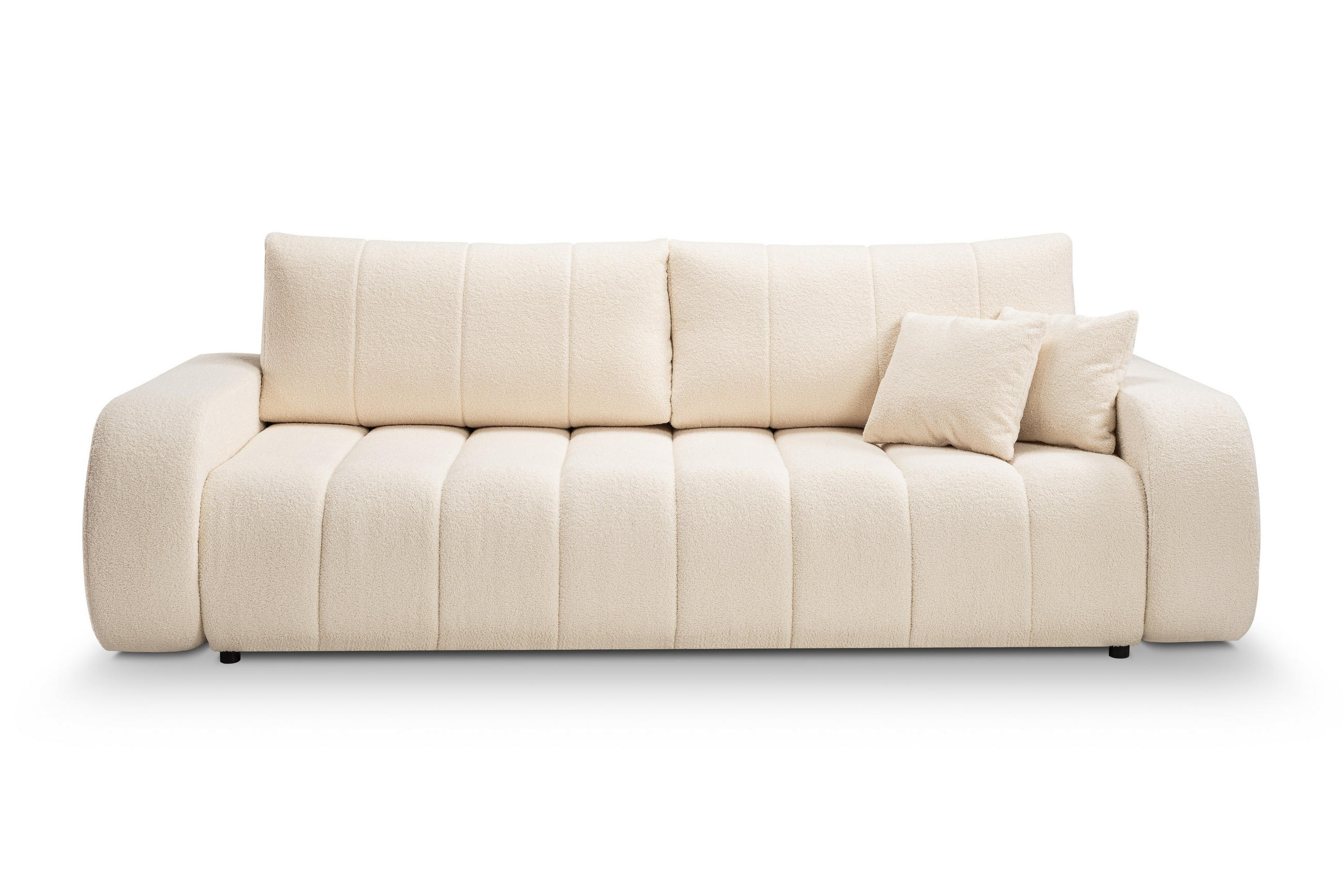 BETTSOFA GIOIA Creme Bucle-Stoff mit Schlaffunktion - Creme, Holz (248/88/105cm) - MASSENO