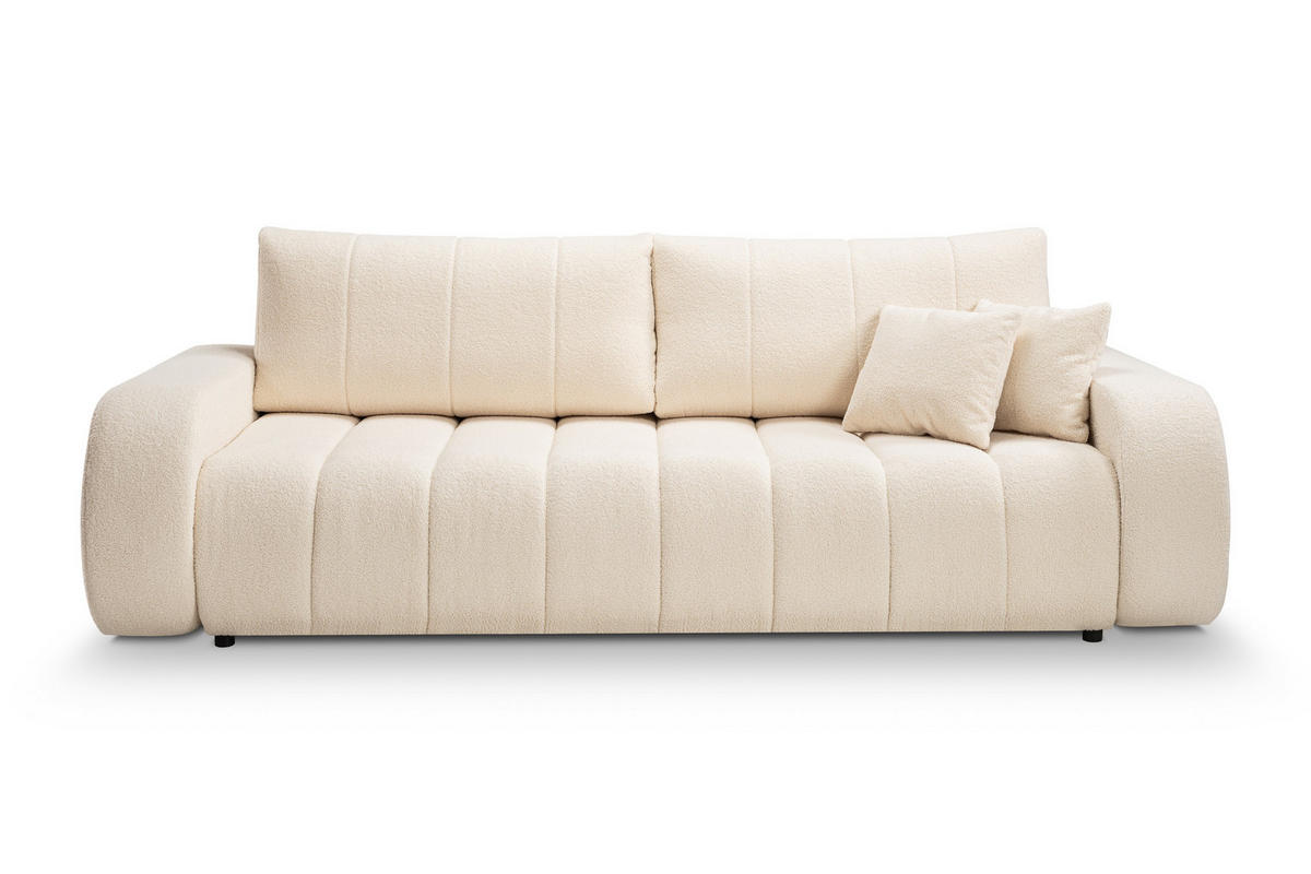 BETTSOFA GIOIA Creme Bucle-Stoff mit Schlaffunktion - Creme, Holz (248/88/105cm) - MASSENO